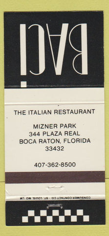 Matchbook Cover - Baci Italian Restaurant Boca Raton FL 30 Strike