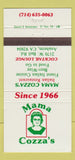Matchbook Cover - Mama Cozza's Italian Restaurant Anaheim CA 30 Strike