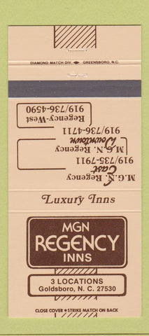 Matchbook Cover - MGN Regency Inns Goldsboro NC 30 Strike