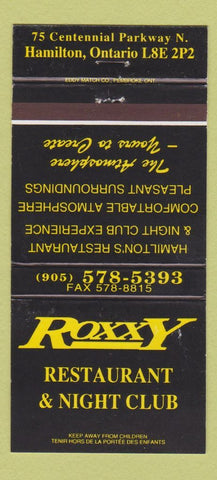 Matchbook Cover - Roxxy Restaurant Night Club Hamilton ON 30 Strike