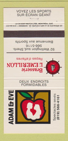 Matchbook Cover - Adam and Eve Brasserie L'Emerillon Sherbrooke QC 30 Strike
