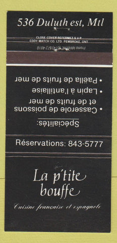 Matchbook Cover - La P'tite Bouffe Montreal QC 30 Strike