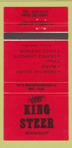 Matchbook Cover - King Steer Restuarant Montreal QC 30 Strike
