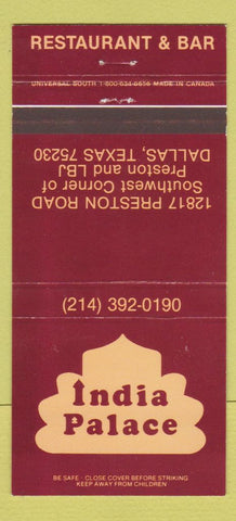 Matchbook Cover - India Palace Restaurant Dallas TX 30 Strike