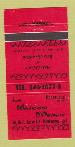 Matchbook Cover - La Maison D'Orient Montmagny QC 30 Strike