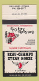 Matchbook Cover - Beau Champs Steak House Ottawa ON 30 Strike