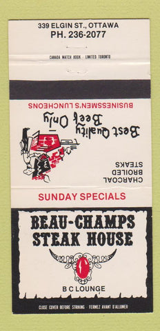 Matchbook Cover - Beau Champs Steak House Ottawa ON 30 Strike