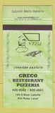 Matchbook Cover - Greco Pizza Laval QC GREEN 30 Strike