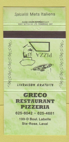 Matchbook Cover - Greco Pizza Laval QC GREEN 30 Strike