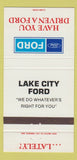 Matchbook Cover - Lake City Ford Canada 30 Strike