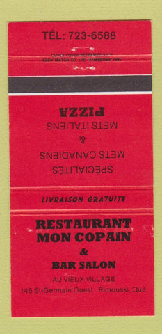 Matchbook Cover - Restaurant Mon Copain Pizza Rimouski QC 30 Strike