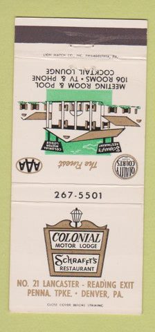 Matchbook Cover - Colonial Motor Lodge Denver PA 30 Strike