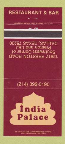 Matchbook Cover - India Palace Restaurant Dallas TX 30 Strike