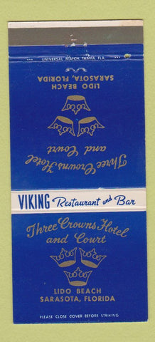 Matchbook Cover - Three Crowns Hotel Sarasota FL 30 Strike