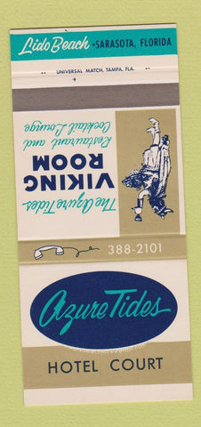 Matchbook Cover - Azure Tides Hotel Court Sarasota FL 30 Strike