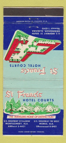 Matchbook Cover - St Francis Courts Mobile Birmingham Montgomery AL 30 Strike