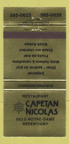 Matchbook Cover - Restaurant Capetan Nicolas Repentigny QC 30 Strike