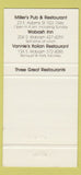 Matchbook Cover - Miller's Pub Wabash Inn Chicago IL 30 Strike