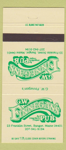 Matchbook Cover - GW Finnegan's Pub Bangor ME 30 Strike