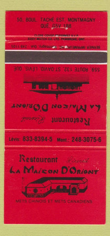 Matchbook Cover - Restaurant La Maison D'Orient Montmagny QC 30 Strike