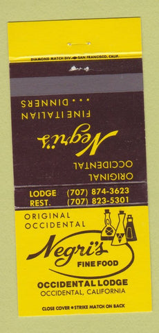 Matchbook Cover - Negri's Fine Food Occidental Lodge CA 30 Strike