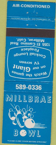Matchbook Cover - Millbrae Bowling CA