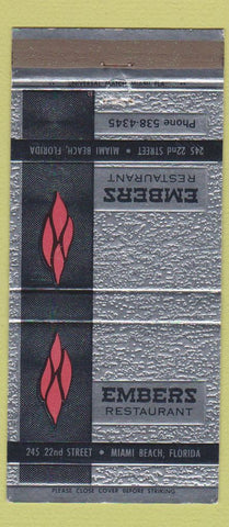 Matchbook Cover - Embers Restaurant Miami Beach FL 30 Strike