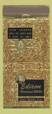 Matchbook Cover - Edison National Bank Fort Myers FL Thomas 30 Strike