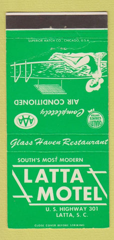 Matchbook Cover - Latta Motel Latta SC girlie GREEN 30 Strike
