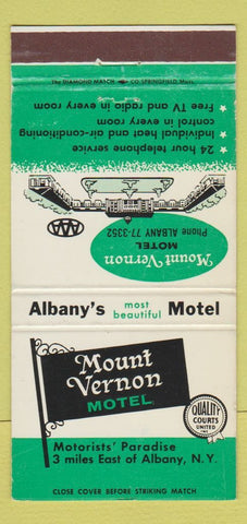 Matchbook Cover - Mount Vernon Motel Albany NY 30 Strike