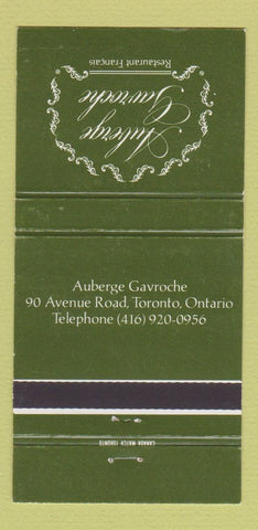 Matchbook Cover - Auberge Gavroche French Restaurant Toronto ON WEAR 30 Strike
