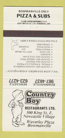 Matchbook Cover Country Boy Restaurants Pizza Newastle Bowmanville ON 30 Strike