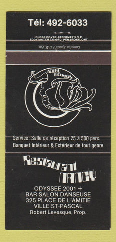 Matchbook Cover - Restaurant Nancy Ville St Pascal QC 30 Strike