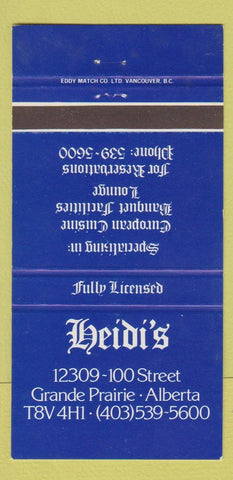 Matchbook Cover - Heidi's Restaurant Grande Prairie AB 30 Strike