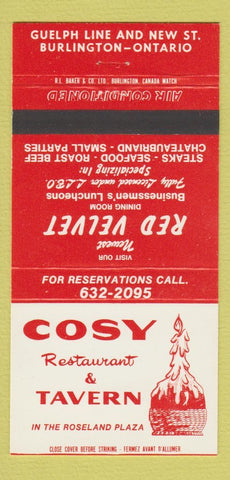 Matchbook Cover - Cosy Restaurant Tavern Burlington ON 30 Strike