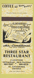 Matchbook Cover - Three Star Restaurant St Catharines ON 30 Strike