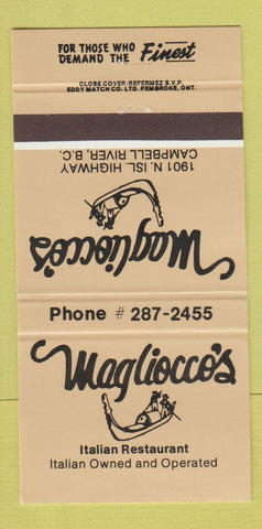 Matchbook Cover - Magliocco's Italian Restaurant Campbell River BC 30 Strike
