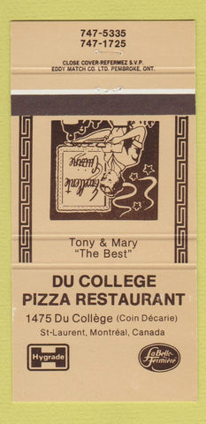 Matchbook Cover - Du College Pizza Restaurant Montreal QC 30 Strike