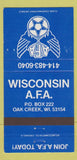 Matchbook Cover - Wisconsin AFA Oak Creek WI 30 Strike