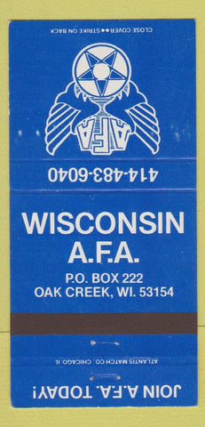 Matchbook Cover - Wisconsin AFA Oak Creek WI 30 Strike