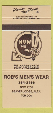 Matchbook Cover - Rob's Men's Clothes Beaverlodge AB 30 Strike