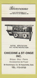 Matchbook Cover - Chicoine & St Onge St Hyacinthe QC 30 Strike