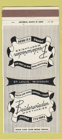 Matchbook Cover - Beiderwieden Mortuary ST Louis MO 30 Strike