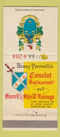 Matchbook Cover - Dewery Yacovelli's Camelot Restaurant Hazelwood MO 30 Strike