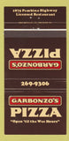 Matchbook Cover - Garbonzo's Pizza Winnipeg MB 30 Strike