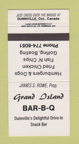 Matchbook Cover - Grand Island BBQ Dunnville ON 30 Strike