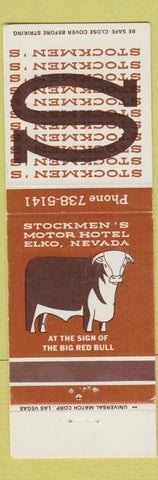 Matchbook Cover - Stockmen's Motor Hotel Elko NV