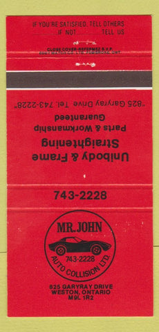 Matchbook Cover - Mr John Auto Body Repair Weston ON 30 Strike