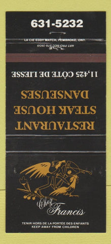 Matchbook Cover - Chez Francis Steak House Strip Club? QC 30 Strike