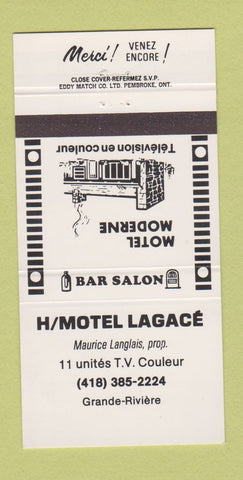 Matchbook Cover - Hotel Motel Lagace Grande Riviere QC 30 Strike